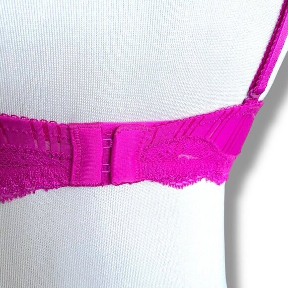 Ambrielle 34C Bra Raspberry Pink Sensual Stripe Plunge Push Up Padded Underwire - Picture 7 of 9